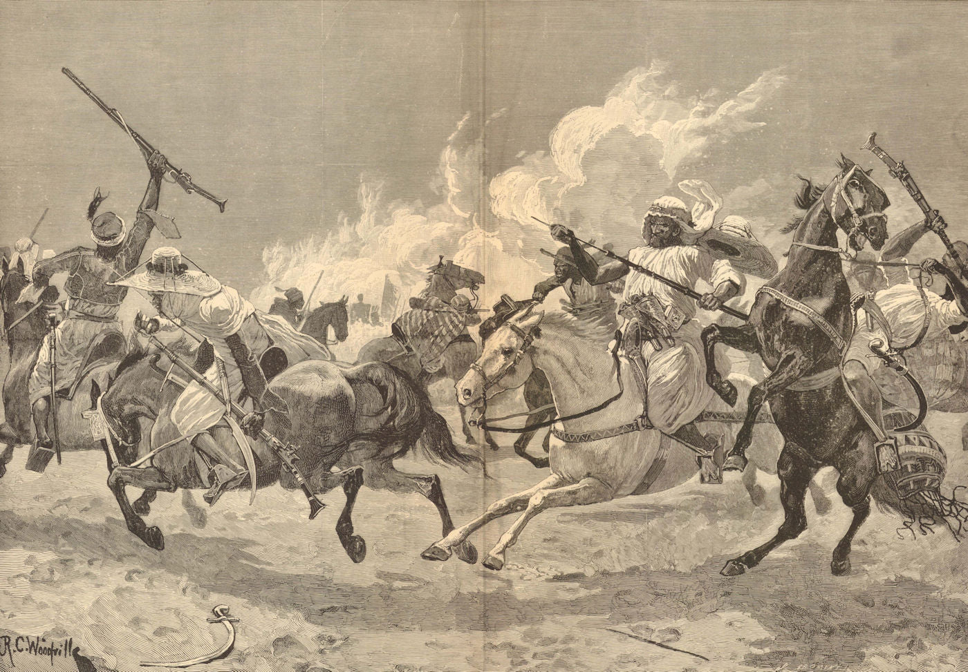 French Conquest of Tunisia. Tunis. Arab Cavalry attacking a French Square 1881